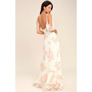 Lulus Take You There Ivory Floral Print Maxi Dress White - Size S